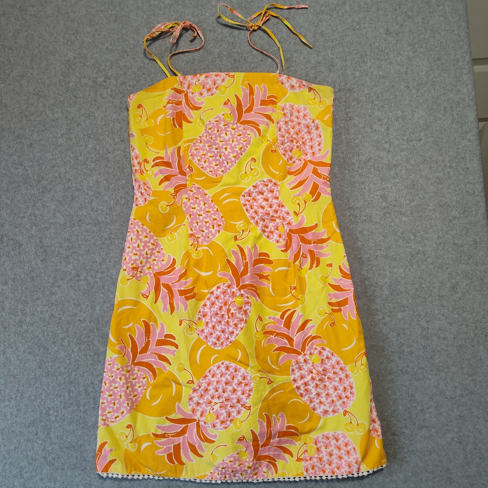 Lilly Pulitzer Yellow and Pink Pineapple Women's Size 4 Dress Vintage